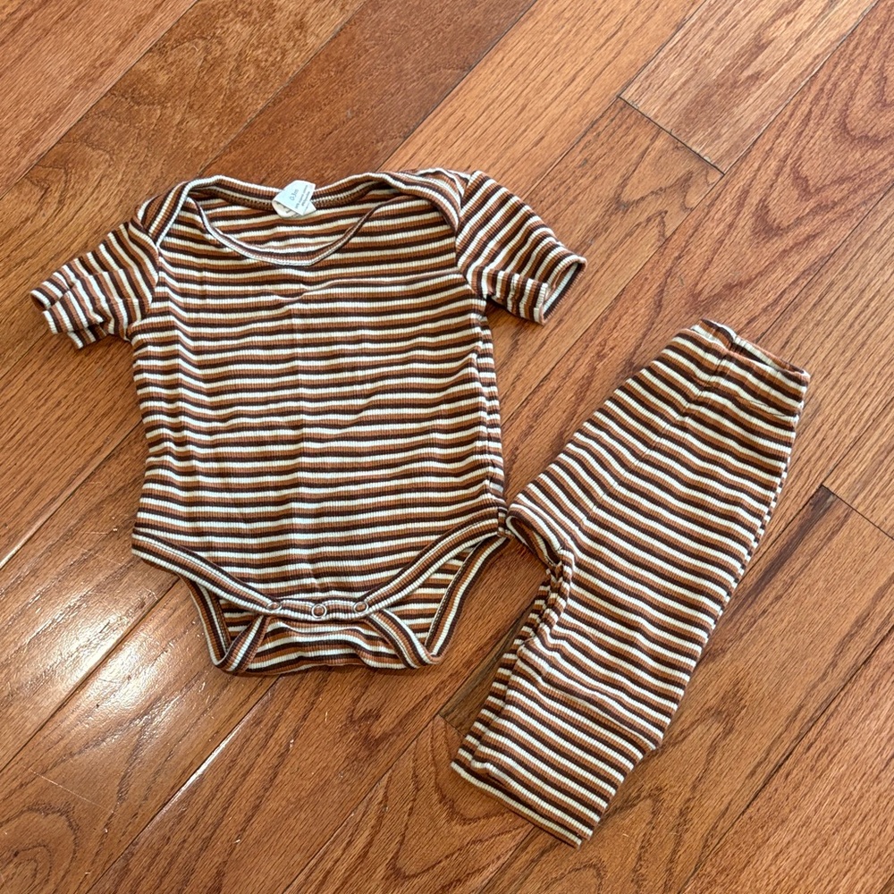 Kate Quinn Striped Brown and White Kids Two Piece Set